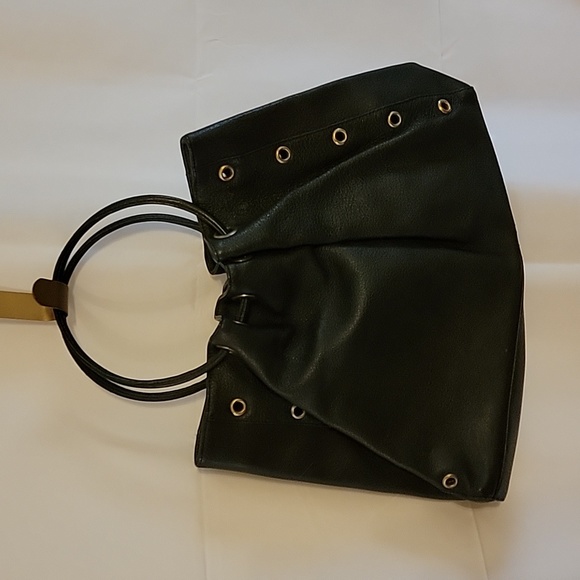 KOOBA Black Pebble Leather Ring Handle Purse Grommets Lined Excellent Condition - Picture 2 of 16